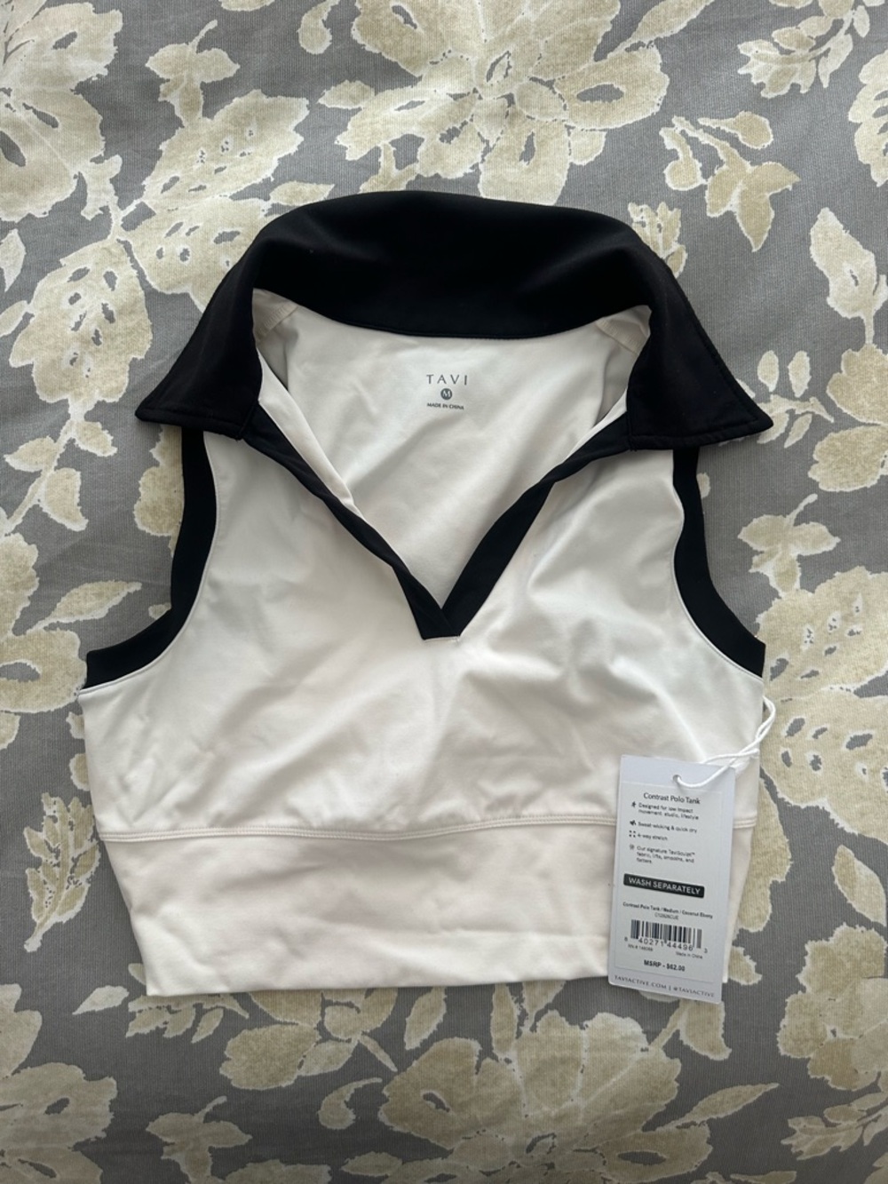 Tavi Contrast Polo Tank Top - White with Black Trim